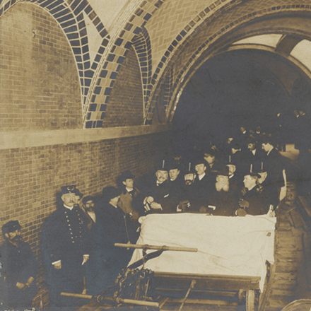 Edward Levick. Mayor McClellan on first subway trip. 1904. Museum of the City of New York. X2010.11.13549.